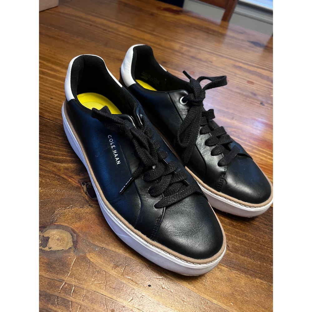 Cole Haan Grand Series Sneaker Men 7.5 Black Leather W22706 Platform Good